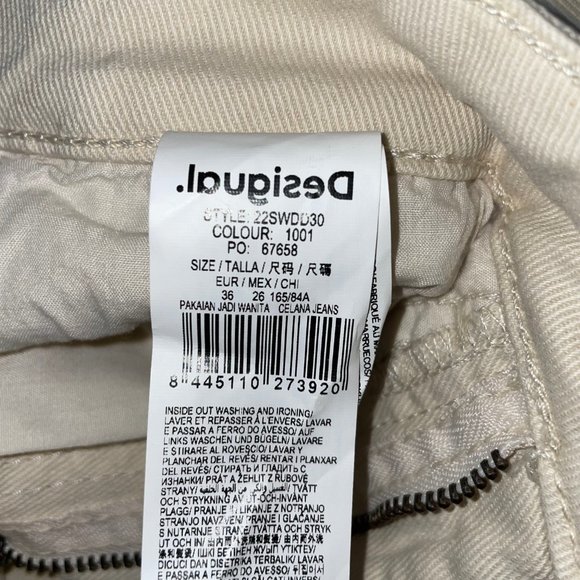 💗Desigual Women’s Denim Cream Pants Embroidered Amore Floral Size EUR 36 - Picture 12 of 13